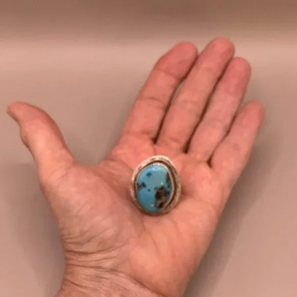 Navajo Native American Indian Made Kingsman Turquoise Sterling Silver Ring 6.5